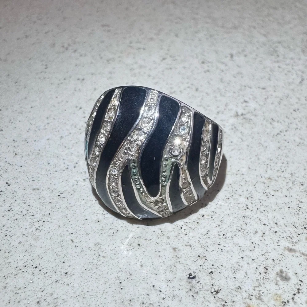 Chunky Y2K Zebra Print Rhinestone Ring
